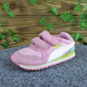PUMA Girls Sneaker Double Strap Sz T 7 Medium Pink‎ Leather Hook & Loop